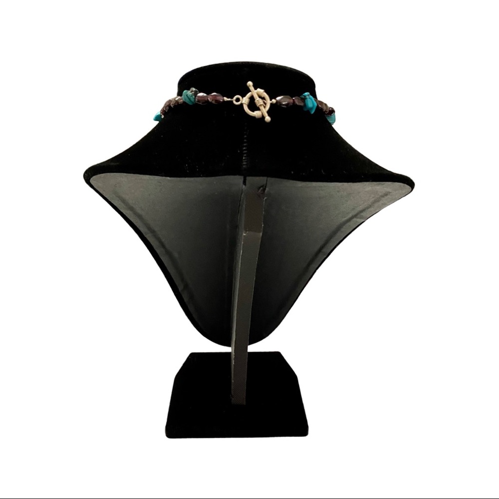Hubei Turquoise & Rhodolite Garnet Necklace & Earring Set – Heirloom Statement - Picture 5 of 5